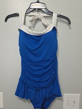 Ralph Lauren Blue and White Swimsuit One-Piece